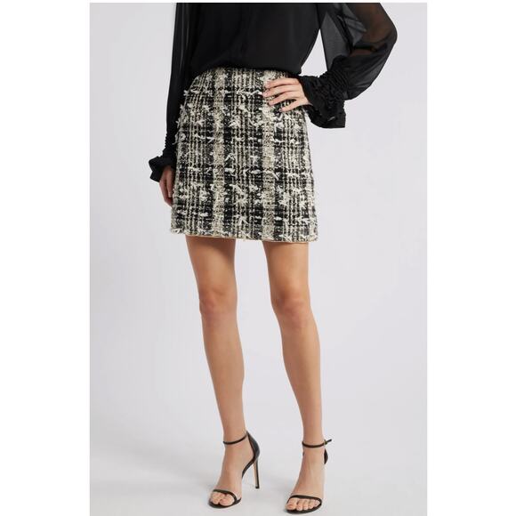 Kobi Halperin Dune Tweed Mini Skirt Size Large Pencil Skirt Chic Designer NWT